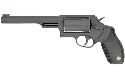 Taurus, Judge, Double Action, Metal Frame Revolver, Large Frame, 410 Gauge/45LC, 6.5" Barrel, 2.5" Chamber, Steel, Oxide Finish, Black, Rubber Grips, Fiber Optic Front Sight, 5 Rounds