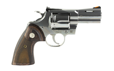 Colt's Manufacturing, Python, Double Action, Steel Frame Revolver, 357 Magnum, 3" Barrel, Stainless Steel Finish, Silver, Walnut Target Grips, Blade Front/Adjustable Rear Sights, 6 Rounds