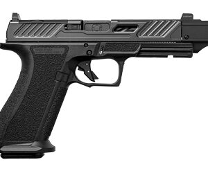 Shadow Systems, DR920P Elite, Striker Fired, Semi-automatic Pistol, Full Size, 9mm, 4.8" Threaded Spiral Fluted Barrel, Compensator, Polymer Frame, Nitride Finish, Black, Front Night Sight, Trigger Safety, 17 Rounds, Includes 2 Magazines, Optics Kit, Grip Kit, Attache Case, Magwell, Shadow Systems Tool, Right Hand