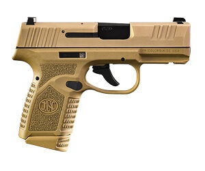 FN America, Reflex, Semi-automatic Pistol, Polymer Frame, Internal Hammer Fired, Single Action Only, Micro Compact, 9MM, 3.3" Cold Hammer Forged Barrel, PVD Finish, Flat Dark Earth, Non-Manual Safety, Tritium Front Sight, 2 Dot Rear Sight, 2 Magazines, (1) 15 Round, (1) 11 Round