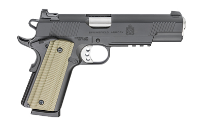 Springfield, Operator 1911, Semi-automatic Pistol, Full Size, Steel Frame, 9mm, 5" Match Grade Barrel, Cerakote Finish, Black, G10 VZ Grips, Tritium Front Sight With Tactical Rack White Dot Rear Sight, Ambidextrous Thumb Safety, 9 Rounds, 2 Magazines