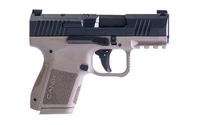 CANIK, METE MC9, Semi-automatic, Striker Fired, Poylmer Frame Pistol, Micro Compact, 9MM, 3.18" Barrel, Matte Finish, Black Slide, Flat Dark Earth Frame, Optic Ready, 2 Magazines, (1)-12 Round, (1)-15 Round, Includes 3 Grip Back Straps, Magazine Loader, Custome Holster, Canik Punch and Tool Kit, Cleaning Brush and Jag, Hard Case