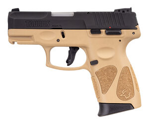 Taurus, G2C, Striker Fired, Semi-automatic, Compact, 9MM, 3.26" Barrel, Tan Frame, Black Slide, Adjustable Sights, Manual Safety, 12 Rounds, 2 Magazines