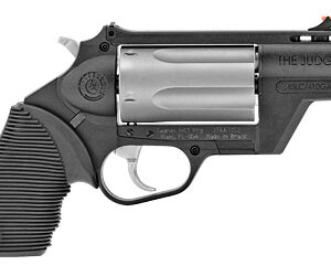 Taurus, Judge, Public Defender, Double Action, Polymer Frame Revolver, Medium Frame, 410 Bore/45LC, 2.5" Barrel, 2.5" Chamber, Matte Finish, Silver Cylinder, Black Frame, Rubber Grips, Fixed Sight, 5 Rounds