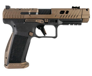 CANIK, TTI Combat, Striker Fired, Semi-automatic, Polymer Framed Pistol, Full Size, 9MM, 4.6" Ported and Flted Barrel, Canik Compensator, Matte Finish, TTI Bronze, Adjustable Rear Sight, Fiber Optic Front Sight, 18 Rounds, 2 Magazines