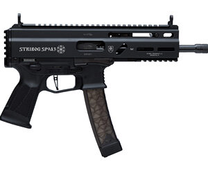 Grand Power, Stribog SP9A3, Semi-Automatic Pistol, 9MM, 8" Threaded Barrel, Aluminum Frame, Non-Reciprocating Charging Handle, M-LOK Rail, Matte Finish, Black, 30 Rounds, 3 Magazines, Plastic Hard Case