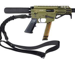 Freedom Ordnance, FX9 Sling, Semi-automatic Pistol, Full Size, 9MM, 4" Barrel, Aluminum Frame, Anodized Finish, Olive Drab Green, Polymer Grip, Manual Safety, Pistol Buffer Tube, M-LOK Free Float Handguard, 32 Rounds, 1 Magazine, Includes QD Bungie Sling