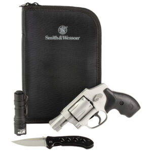 Smith & Wesson, Model 642, Metal Frame Revolver, J-Frame, 38 Special +P, Bundle Comes With S&W Branded Discreet Portfolio, M&P Delta Force Flashlight, S&W Oasis Liner Lock Folding Knife