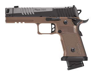 Sig Sauer, P211 GTO, Semi-automatic, Single Action Only, Metal Frame Pistol, Full Size, 9MM, 4.4" Barrel, MACH3D Compensator, Matte Finish, Black and Coyote, SIG-LOC PRO Footprint Optics Ready Slide, XRAY3 Day/Night Sights, G10 Coyote Grips, 3 Magazines, (2)-21 Round & (1)-23 Round