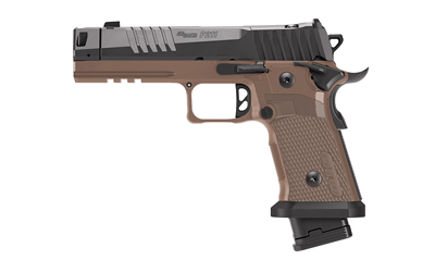 Sig Sauer, P211 GTO, Semi-automatic, Single Action Only, Metal Frame Pistol, Full Size, 9MM, 4.4" Barrel, MACH3D Compensator, Matte Finish, Black and Coyote, SIG-LOC PRO Footprint Optics Ready Slide, XRAY3 Day/Night Sights, G10 Coyote Grips, 3 Magazines, (2)-21 Round & (1)-23 Round