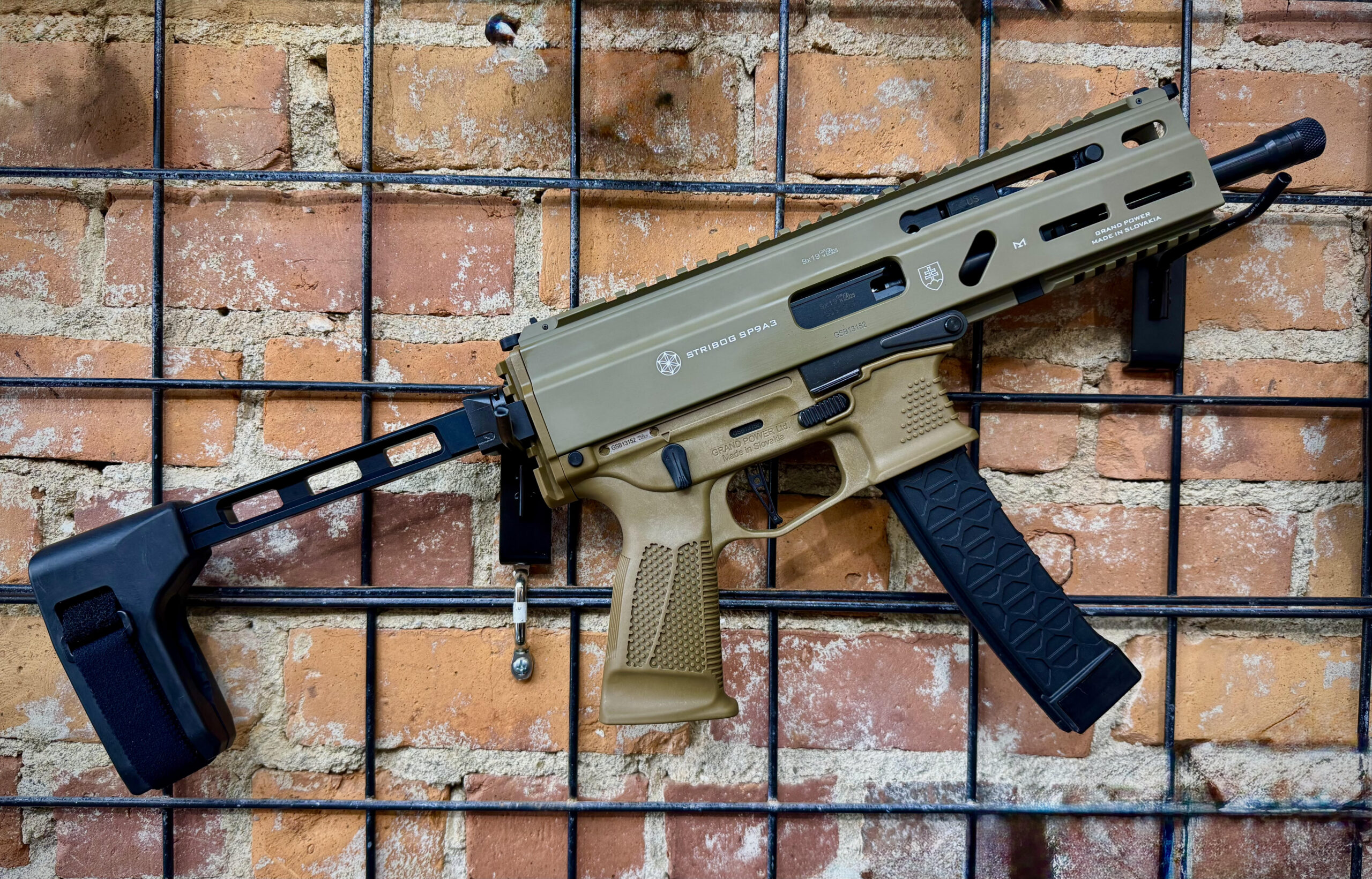 Grand Power, Stribog SP9A3, Semi-automatic, Aluminum Frame Pistol, 9MM, 8" Barrel, Threaded 1/2X28, Matte Finish, Flat Dark Earth, M-LOK Rail, Manual Safety, Non-Reciprocating Charging Handle, 30 Rounds, 3 Magazines